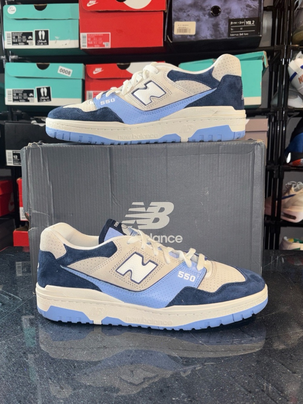 New Balance 550 Sneakers in Navy, Light Blue & Cream Mens 12